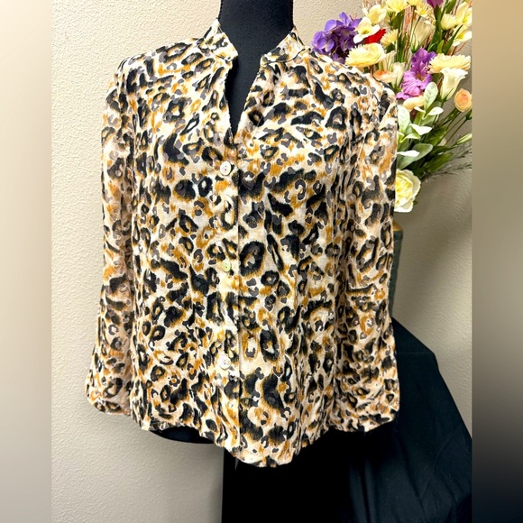 Ruby Rd. Animal Print/burnout Material/Mandarin Collar/3/4 Sleeve Blouse Sz 12P - Picture 1 of 9